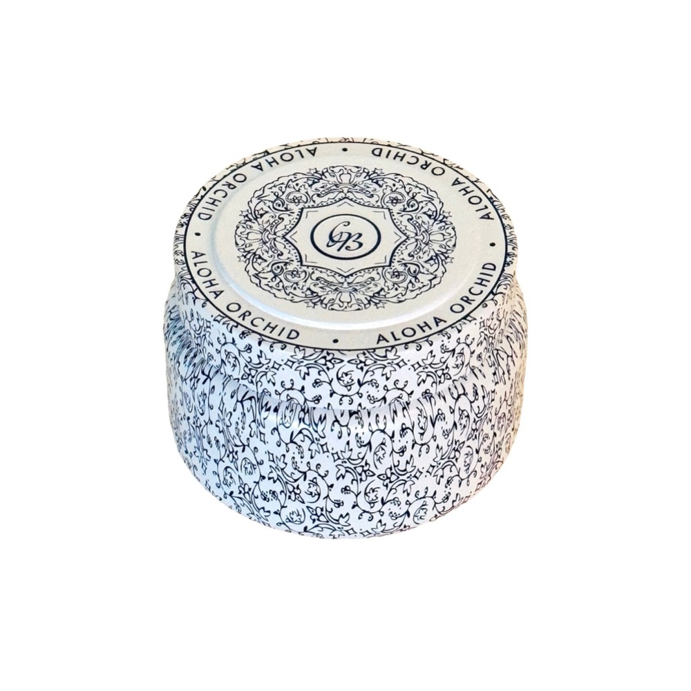 CAPRI BLUE Aloha Orchid Candle 9oz White with Blue Lace Tin Jar NEW NWT